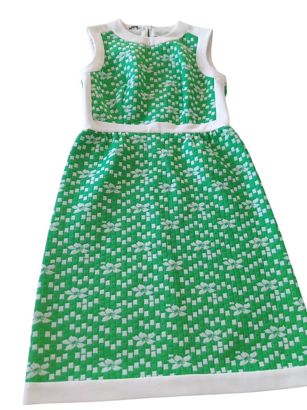 Vintage Green and White Sleeveless Midi Dress - Picture 3 of 10